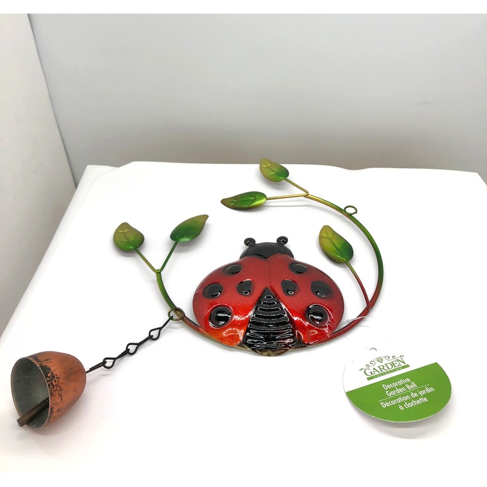 Garden Collection Metal Ladybug Decorative Garden Bell Red Green Hanging Art